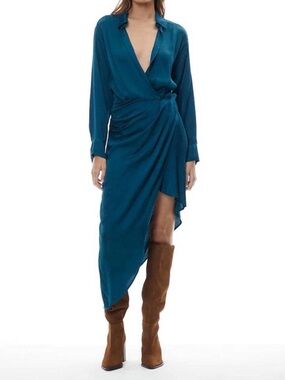 NWOT YFB Deep Teal Wrap Dress with Draped Detail